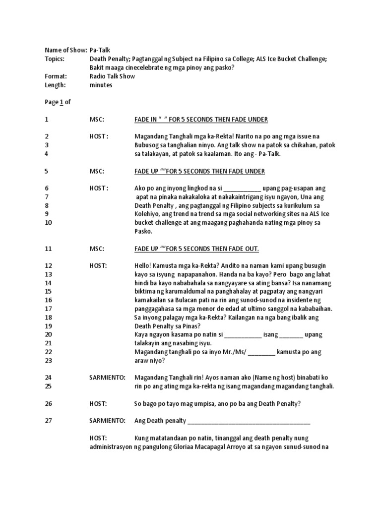 Radio Talk Show Script | PDF