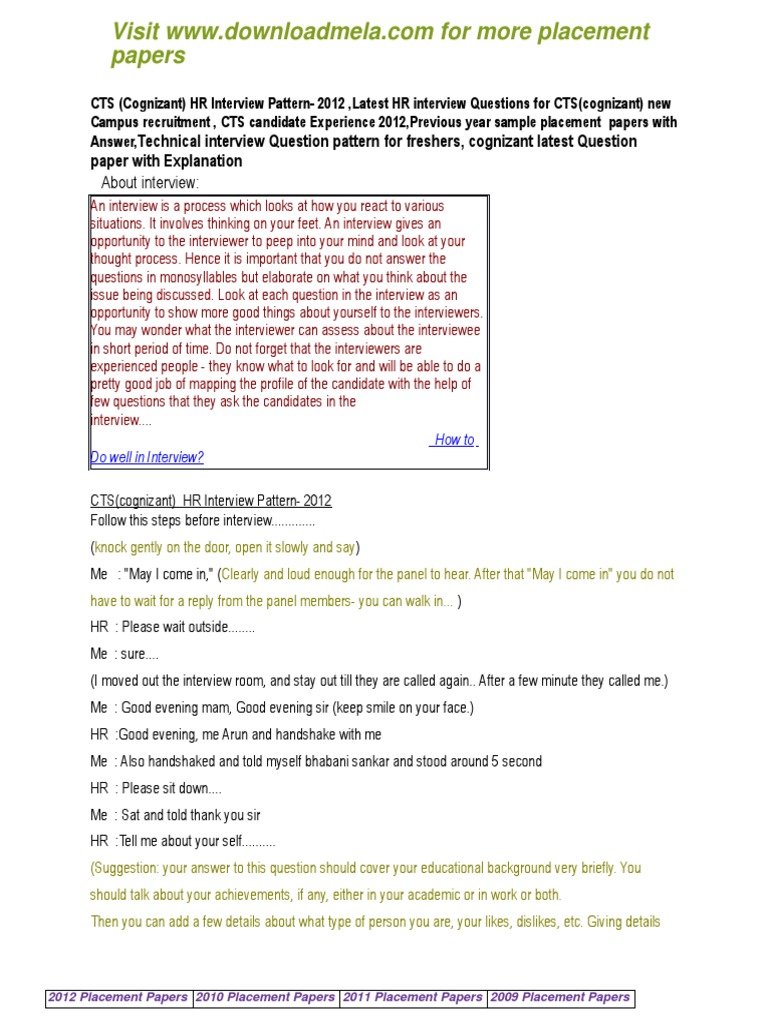CTS Placement Papers and Interview Tips | PDF | Chimpanzee | Interview