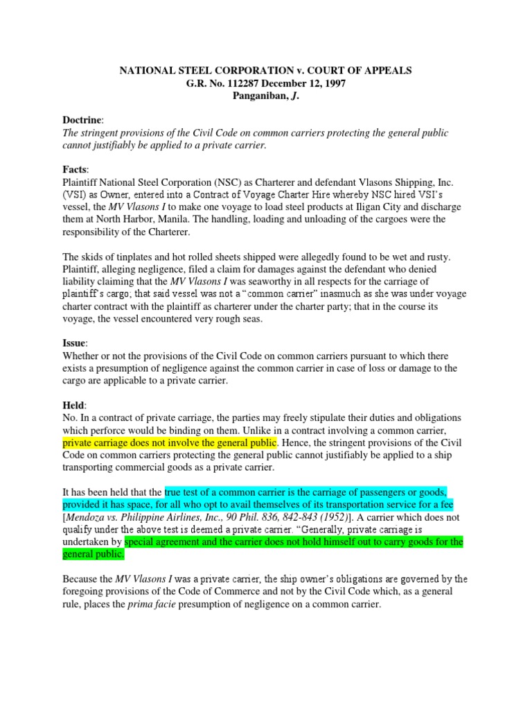 Distinguishing Private and Common Carriers The Stringent Provisions of