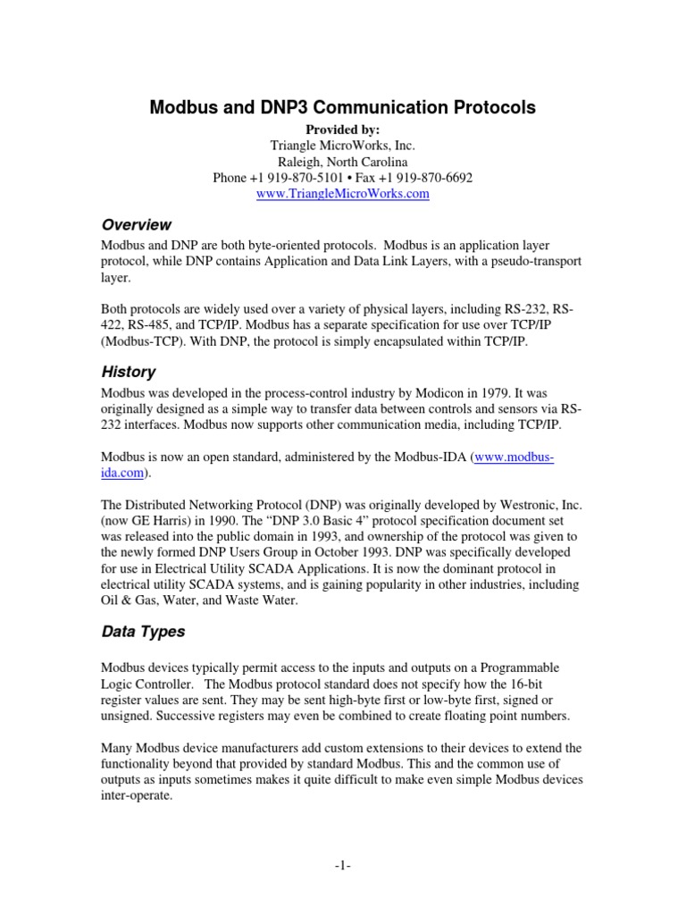 Modbus and DNP3 Communication Protocols | Download Free PDF | Input ...