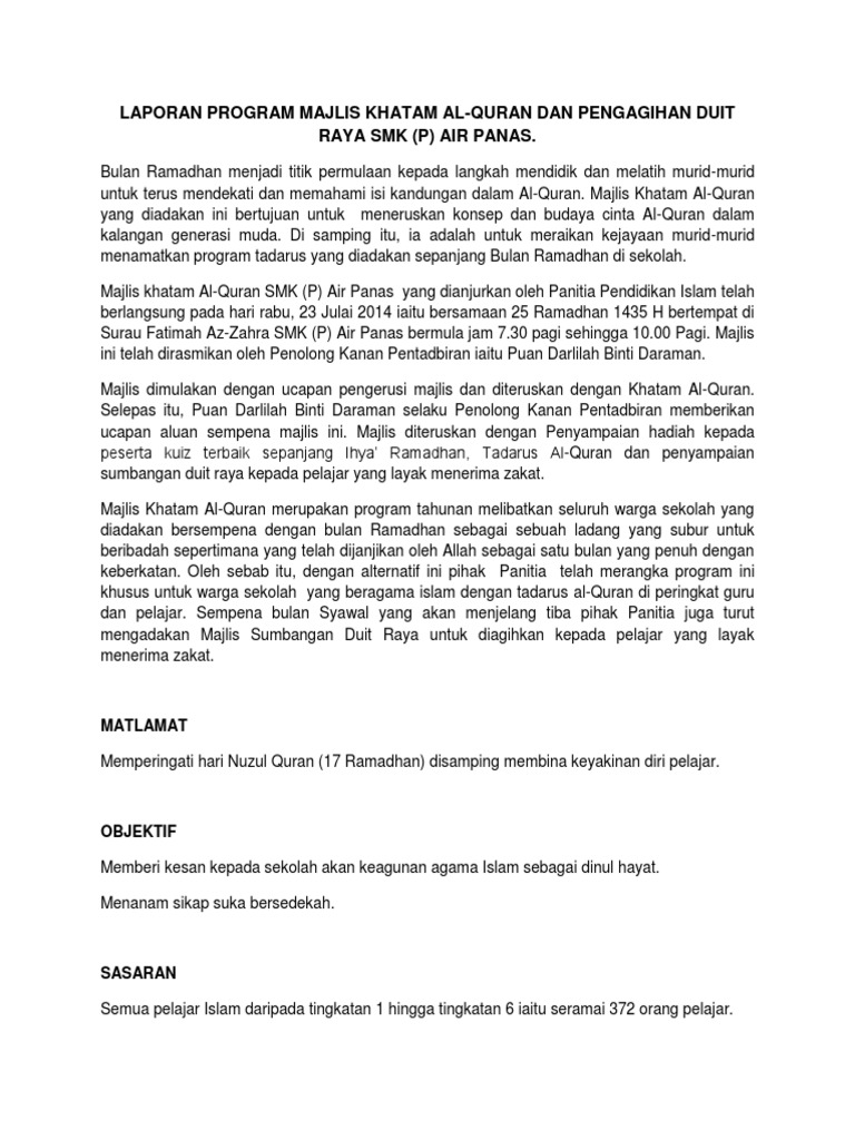 Laporan Majlis Khatam Al Quran 2  PDF
