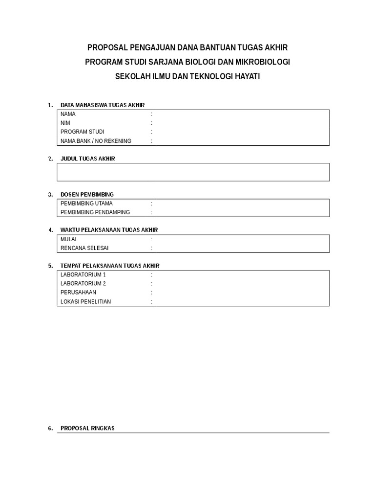 Proposal Pengajuan Dana Bantuan Tugas Akhir Program Studi Sarjana