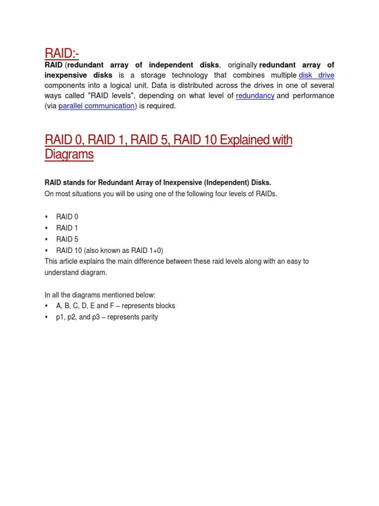 RAID:-: Disk Drive Redundancy Parallel Communication | PDF | Error ...