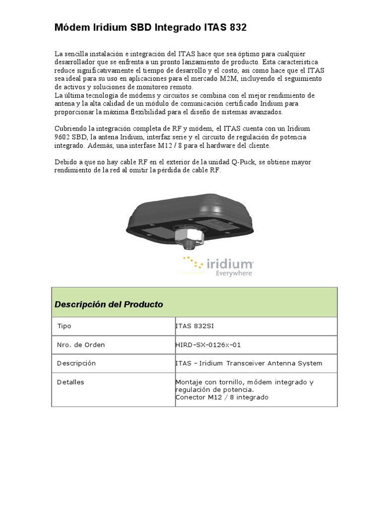Módem Iridium SBD ITAS 832 Integrado | PDF | Informática | Tecnología