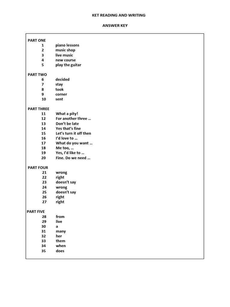 Ket Read Write Sample Key PDF | PDF | Art | Poetry