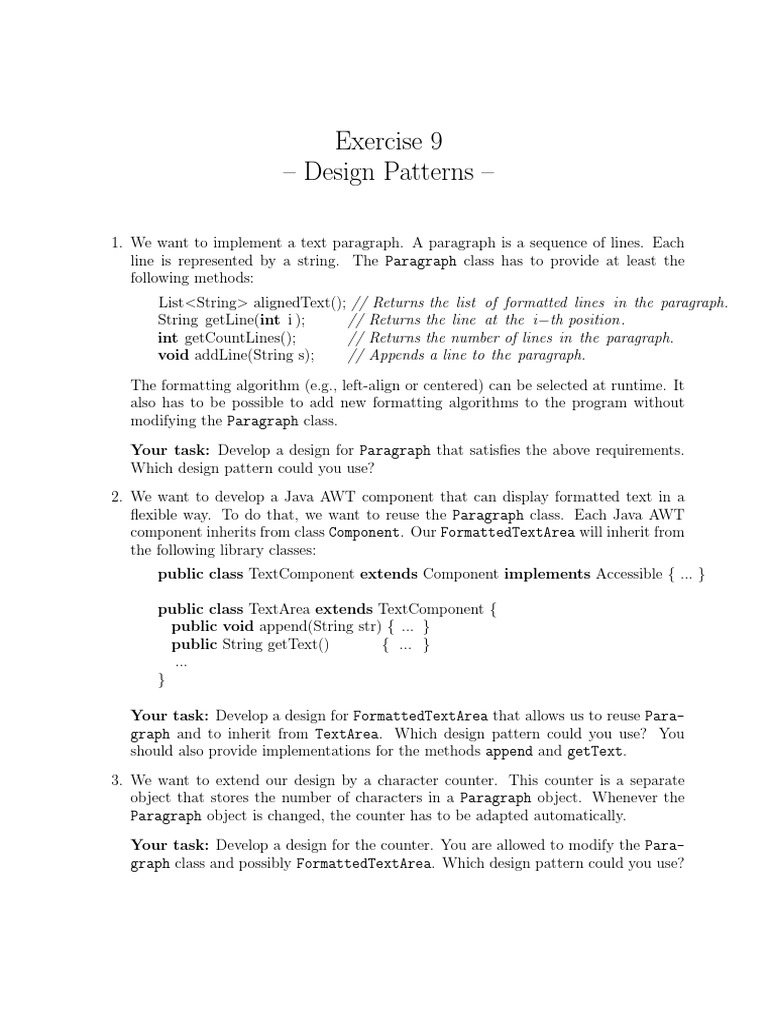 Exercise 9 - Design Patterns | PDF