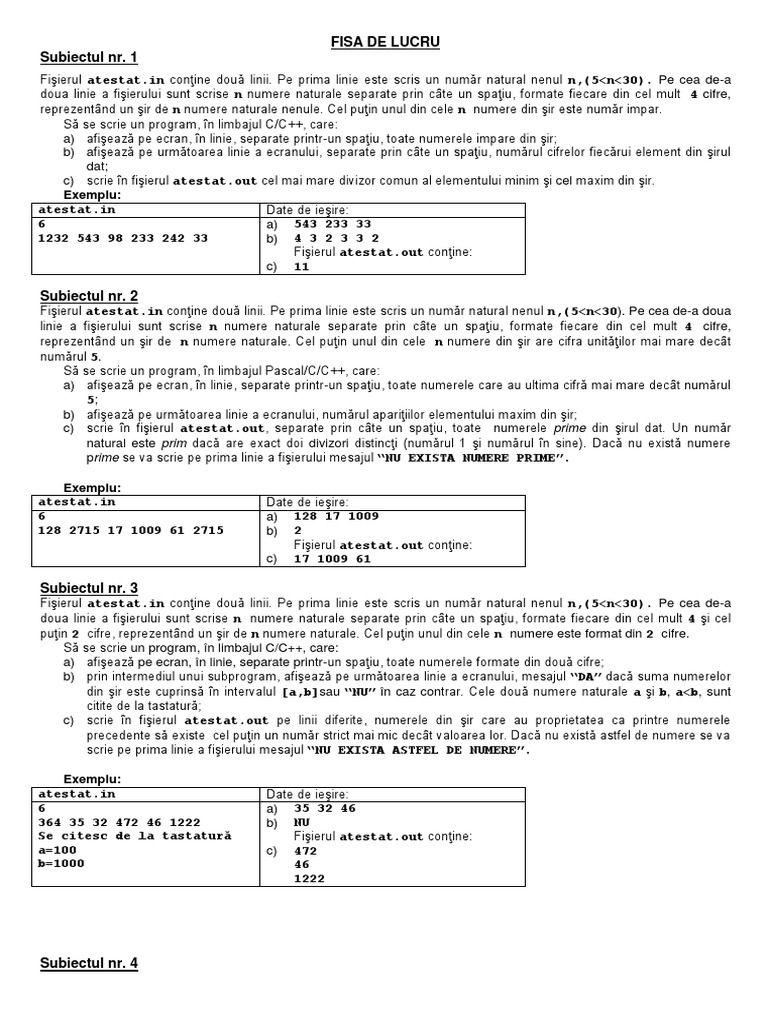 Exercitii C++ Clasa A 10a | PDF