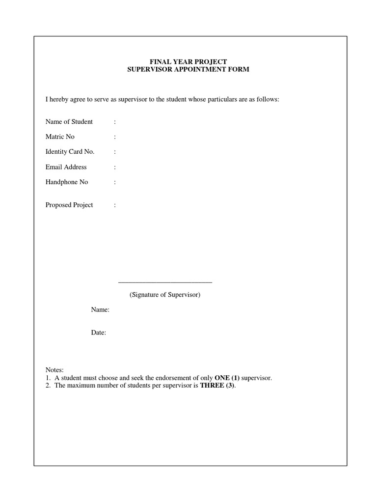 Final Year Project Supervisor Form | PDF | Career & Growth | Social Science