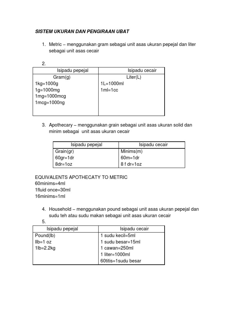 Sistem Ukuran Dan Pengiraan Ubat Pdf