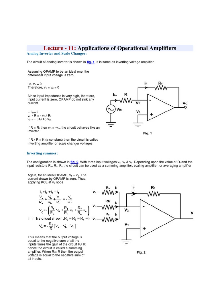 Lecture 11 Applications of Operational Amplifiers PDF Operational Amplifier Electronic