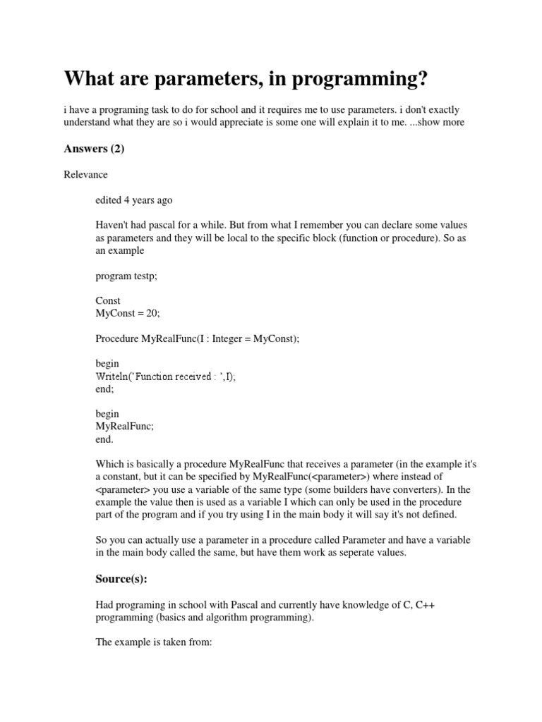 What Are Parameters, in Programming?: Answers | PDF | Parameter ...