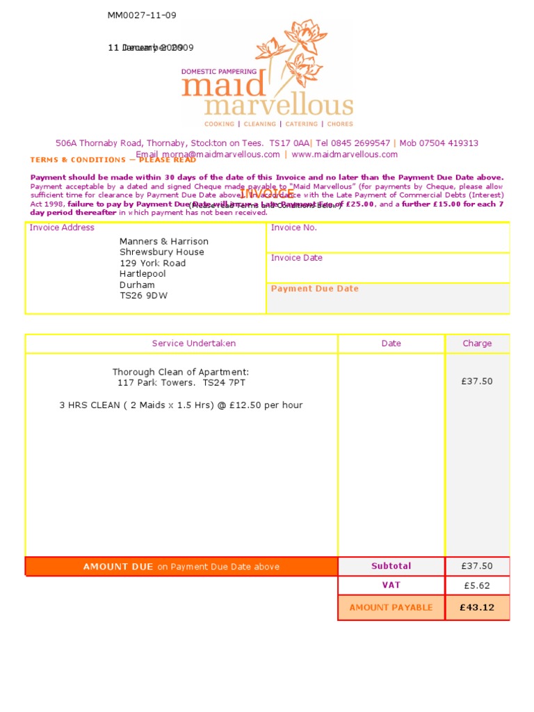 Maid Marvellous Invoice Details | PDF
