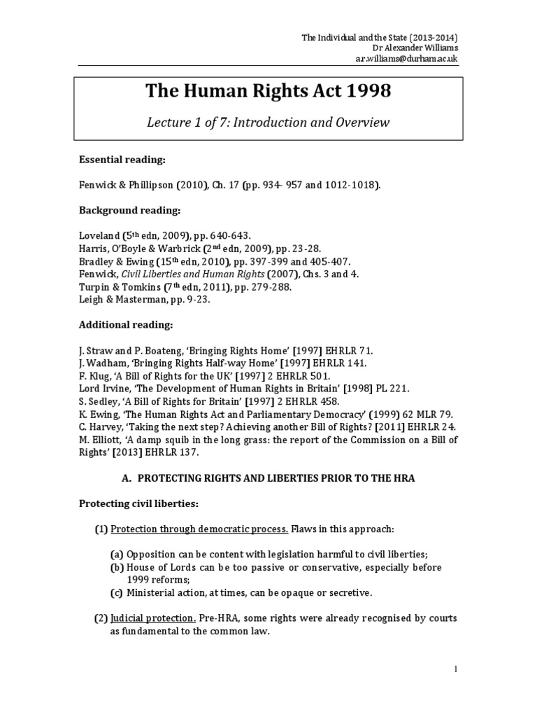 Overview of the Human Rights Act 1998 | PDF | European Convention On ...