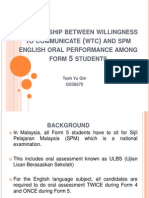 Relationship Between Willingness TO Communicate WTC AND SPM English Oral Performance Among Form Students