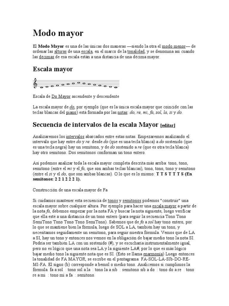 Estructura y modos de la escala mayor | PDF | Escala (música) | Modo ...