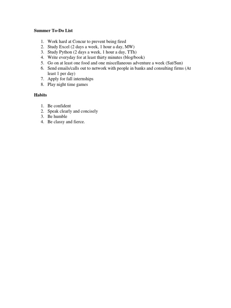 Essential Summer Productivity Checklist | PDF