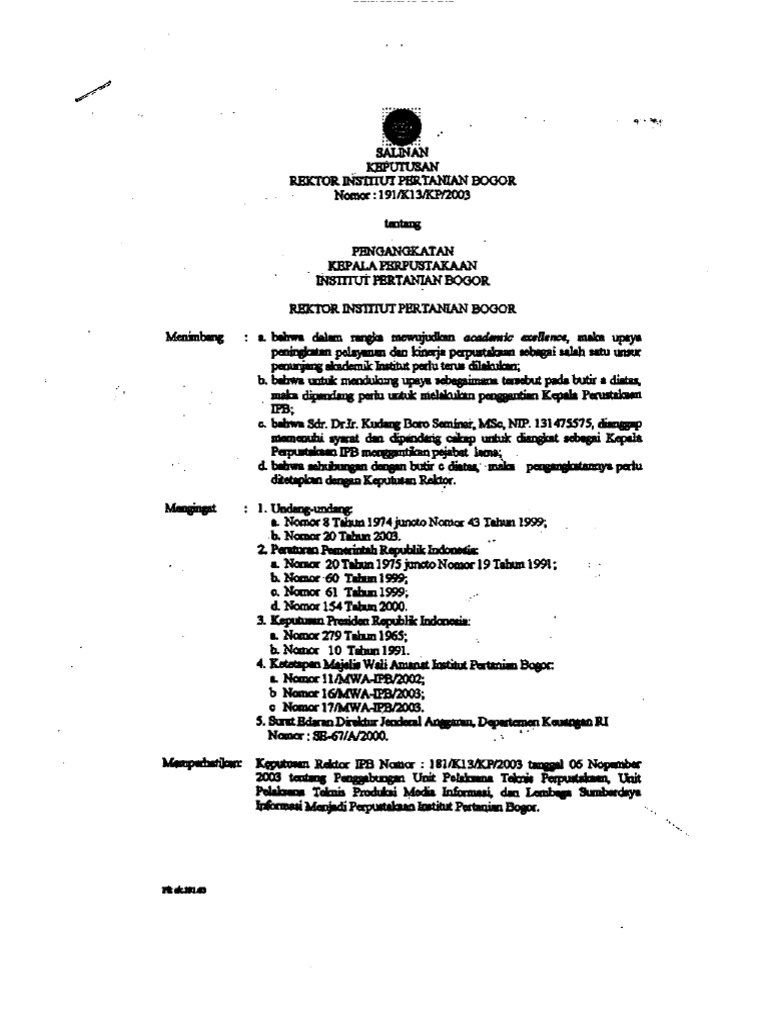 SK Pengangkatan Kepala Perpustakaan