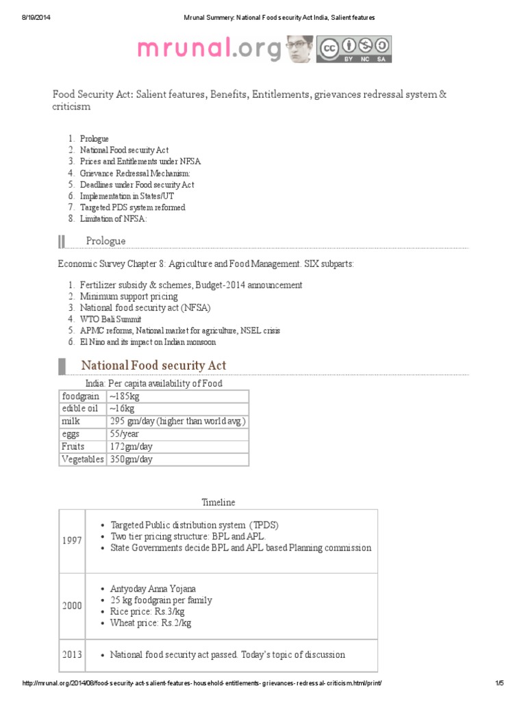 NFSA: Key Features and Criticisms | PDF | Food And Drink | Economy Of India