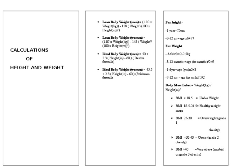 Height and Weight Calculation Guide | PDF | Cooking, Food & Wine ...