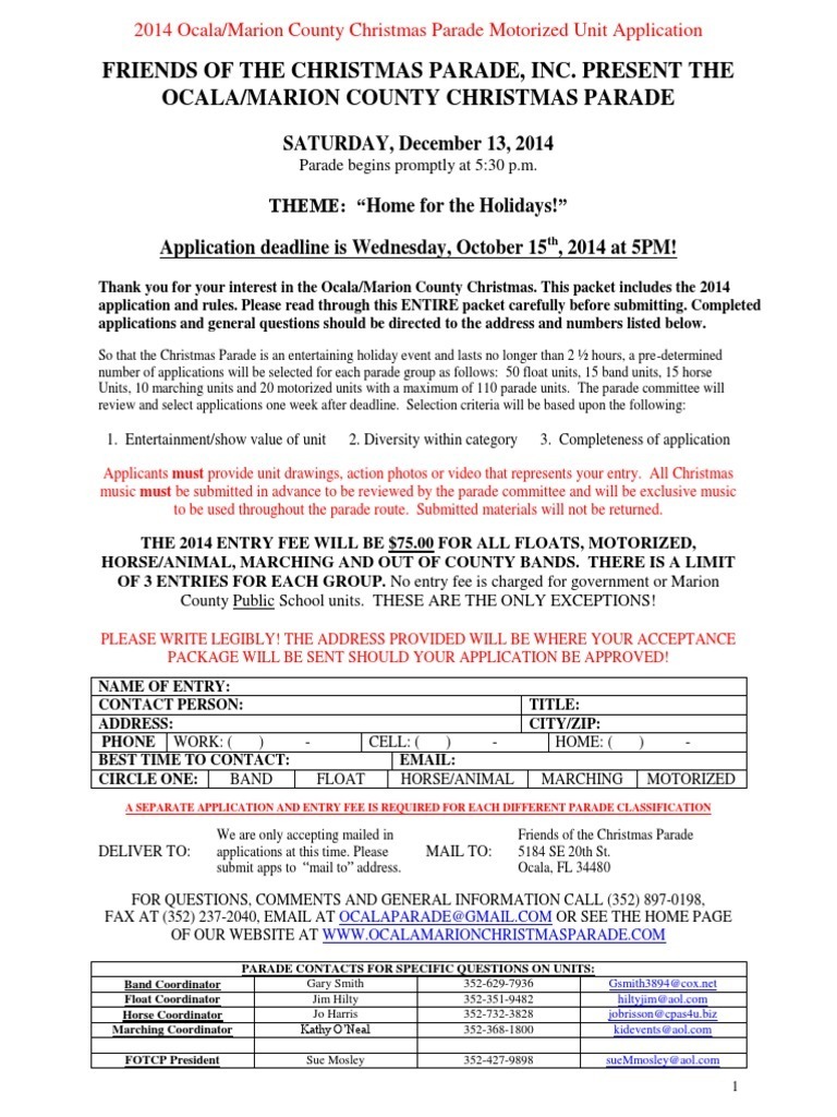 Friends of The Christmas Parade, Inc. Present The Ocala/Marion County