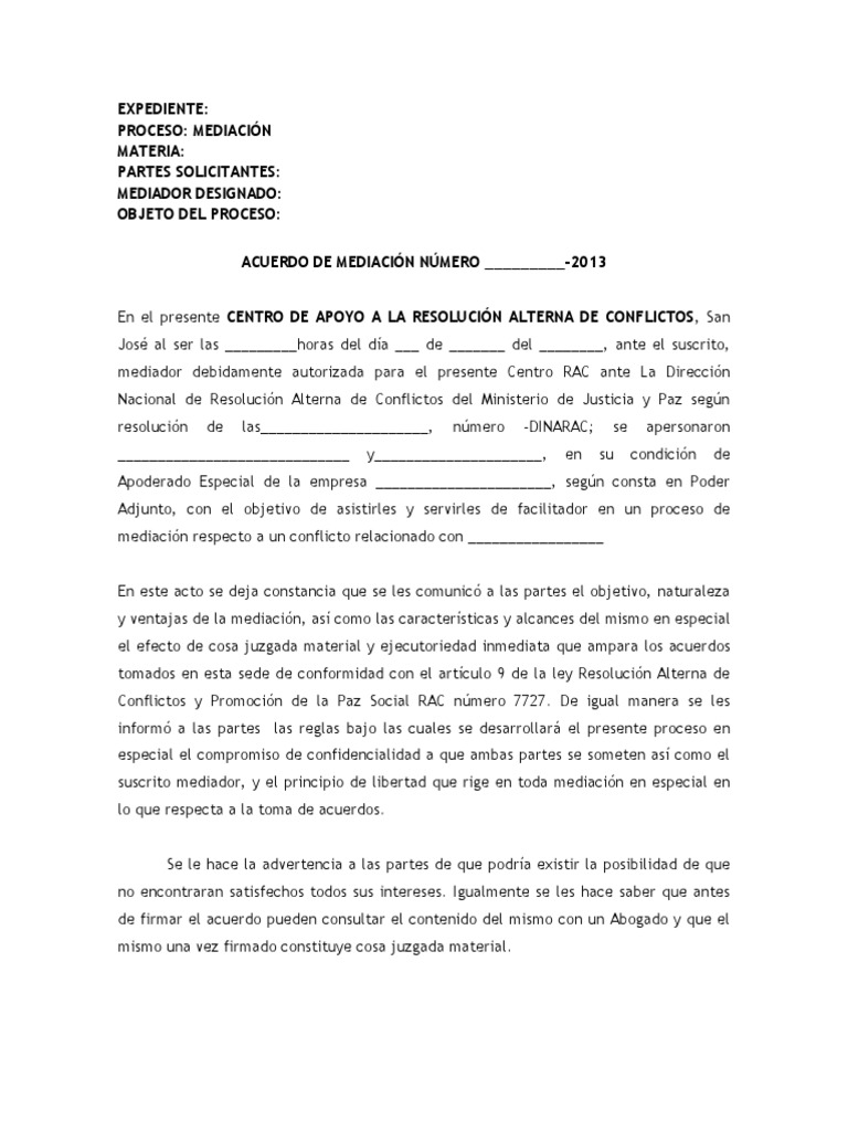 Modelo de Acuerdo de Mediación PDF Mediación Información del gobierno