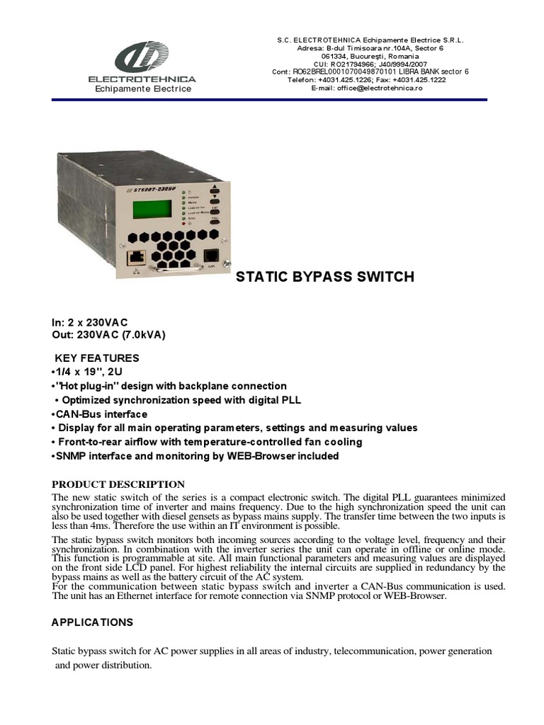 Static Bypass Switch 7 - 12,5kva | PDF | Power Inverter | Mains Electricity