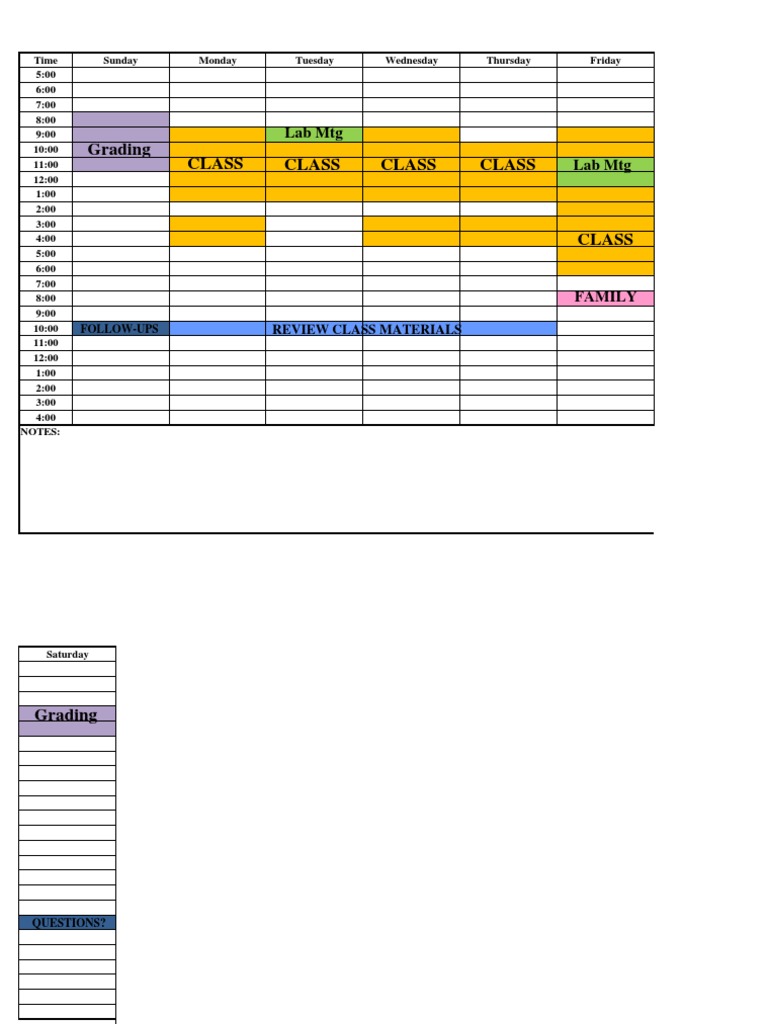 Weekly Class and Meeting Schedule | PDF | Language Arts & Discipline