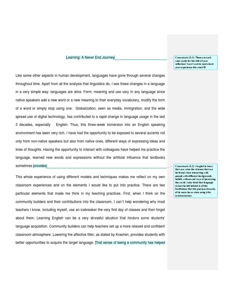 English Language Reflection