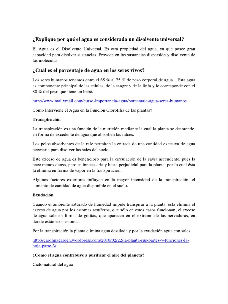 Explique Por Qué El Agua Es Considerada Un Disolvente