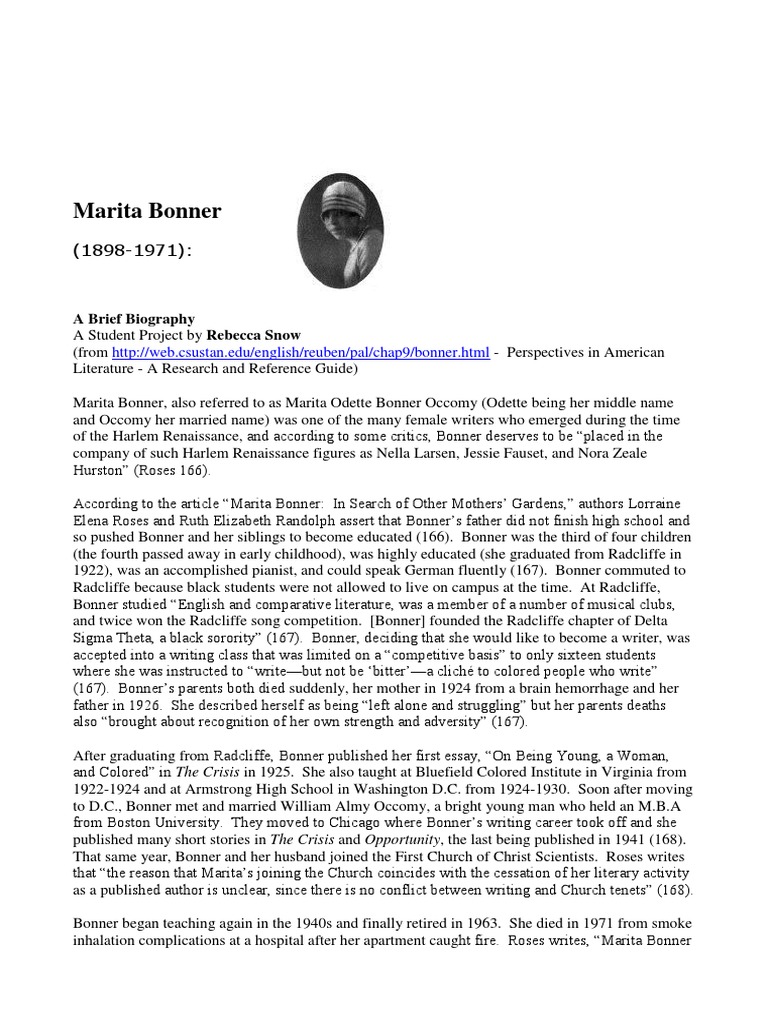 Marita Bonner PDF Critical Theory