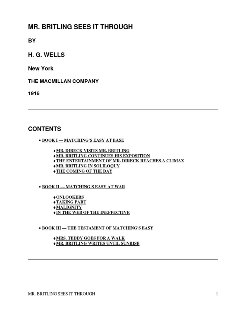 Mr. Britling Sees It Through H. G. Wells PDF Arts And Crafts Movement H. G. Wells