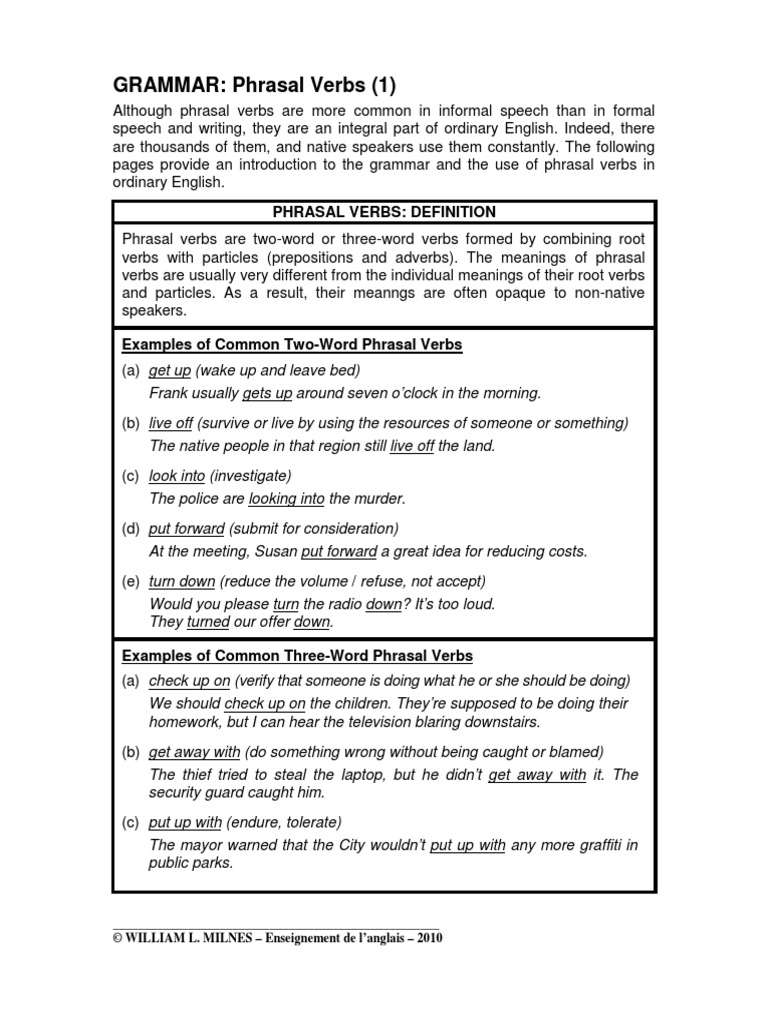 Grammar of Phrasal Verbs | PDF | Phrase | Object (Grammar)