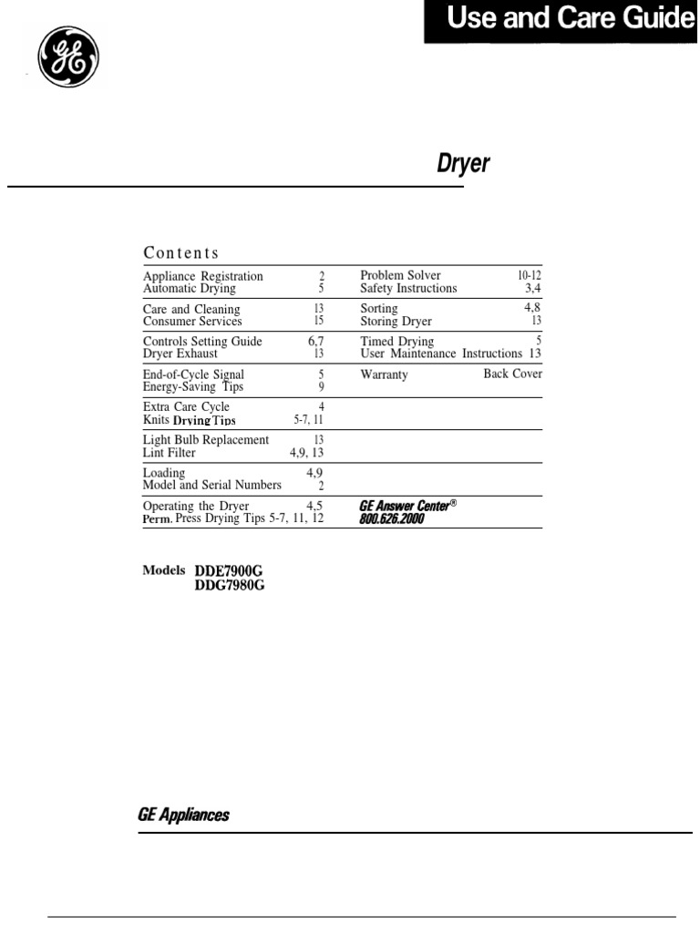 GE Dryer Use and Care Manual DDG7980 | Clothes Dryer | Washing Machine