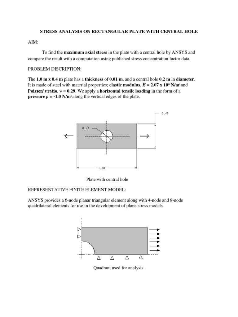 Stress Analysis of Plate with Hole | PDF | Stress (Mechanics) | Finite ...