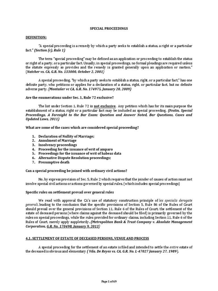 Special Proceedings: Definition and Key Cases | PDF | Will And ...