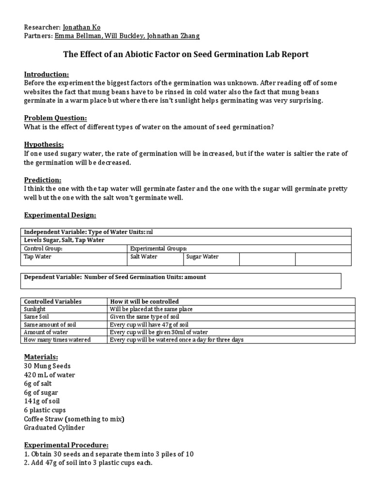 Jonathan K Lab Report Germination Seed