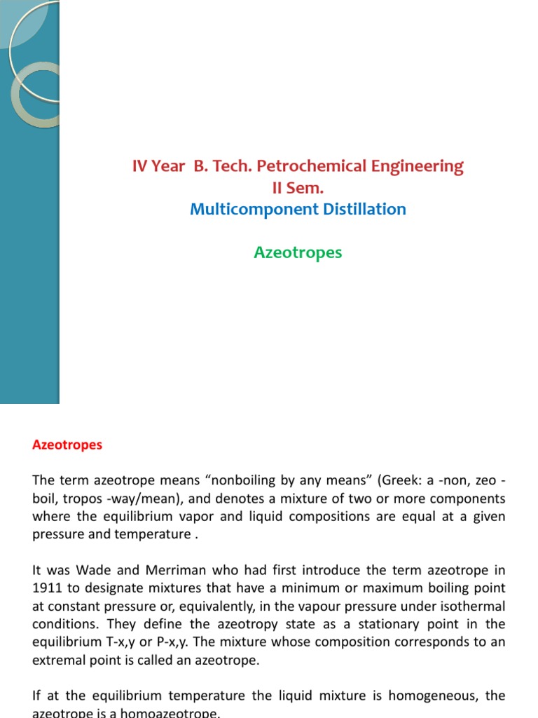 Azeotropic & Extractive Distillation | PDF | Distillation | Ethanol