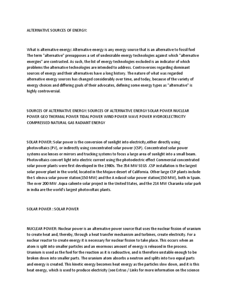 Alternative Sources of Energy PDF Solar Power Wind Power