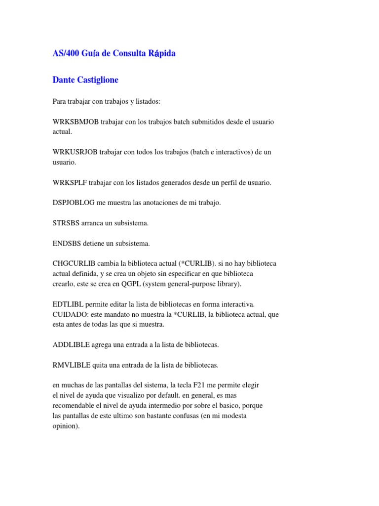 Guía Rápida AS/400: Comandos y Funciones | PDF | Archivo de computadora ...