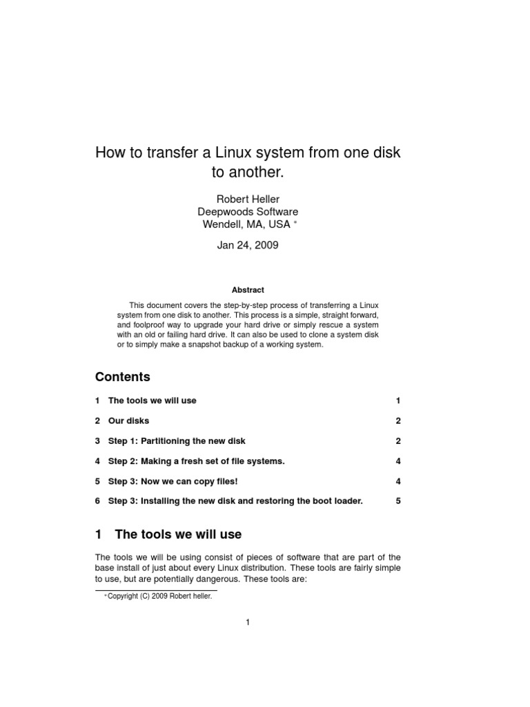 How To Transfer A Linux System From One Disk To Another.: Robert Heller ...