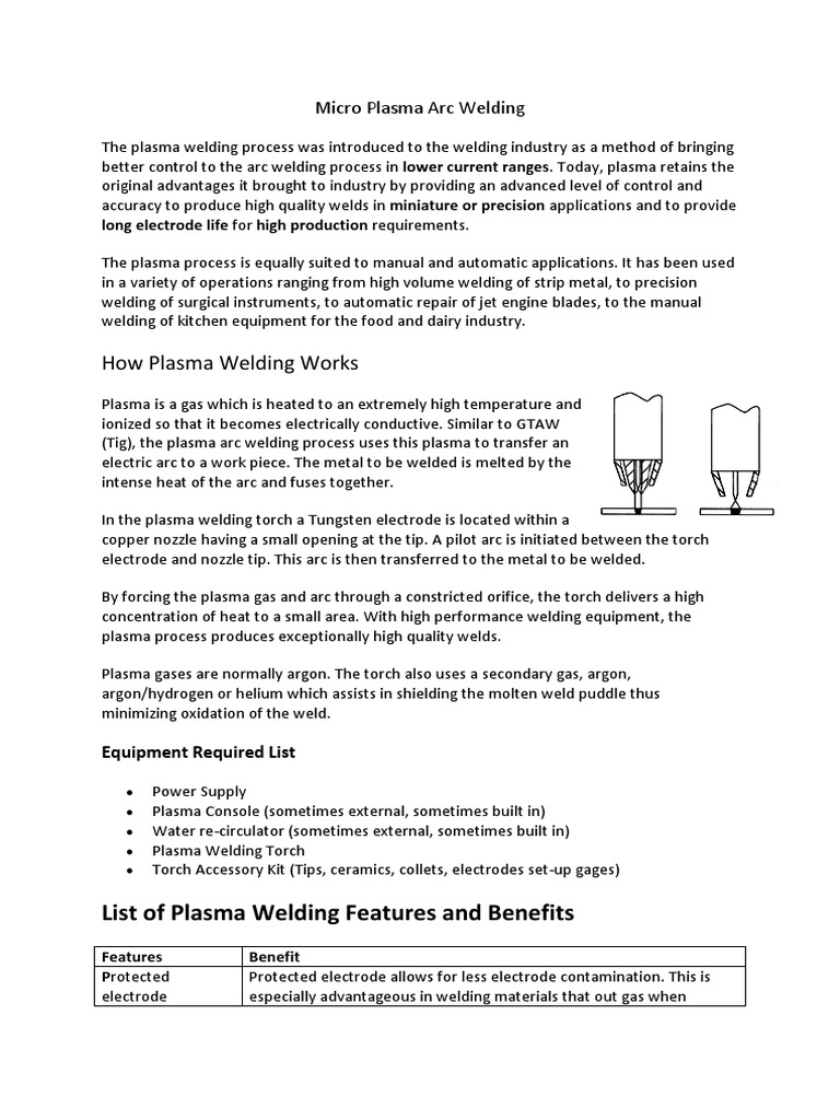 Micro Plasma Arc Welding PDF Electric Arc Welding