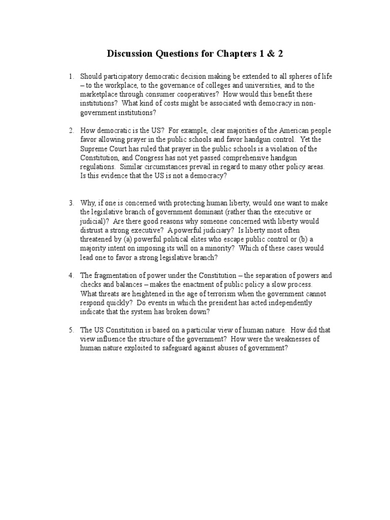 Discussion Questions on Democracy and Governance | PDF | Politics