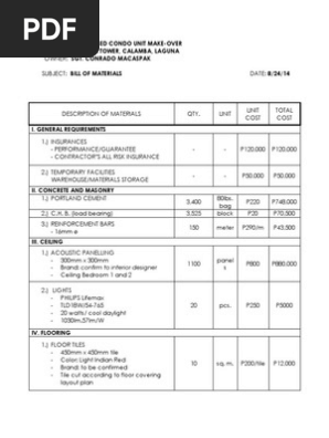 Bill of Materials Sample | PDF | Cabinetry | Window