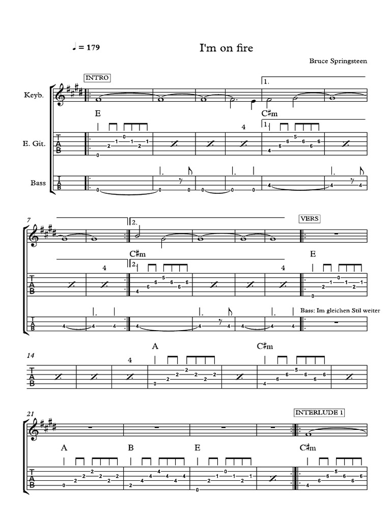 I'm on Fire - Partitur