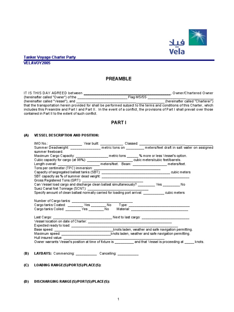 Tanker Voyage Charter Party Agreement Between ABC Tankers and XYZ ...