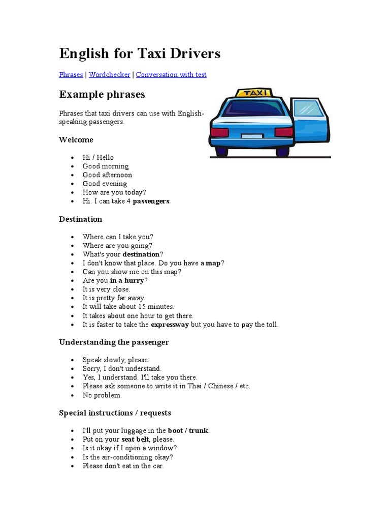 English for Taxi Drivers Road Transport Transport Free 30day