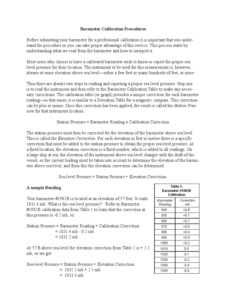Barometer Calibration Guide | PDF | Atmospheric Pressure | Calibration