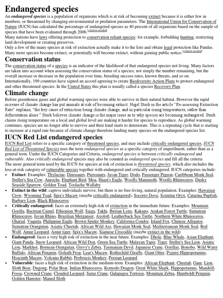 Passage on endangered animals picture