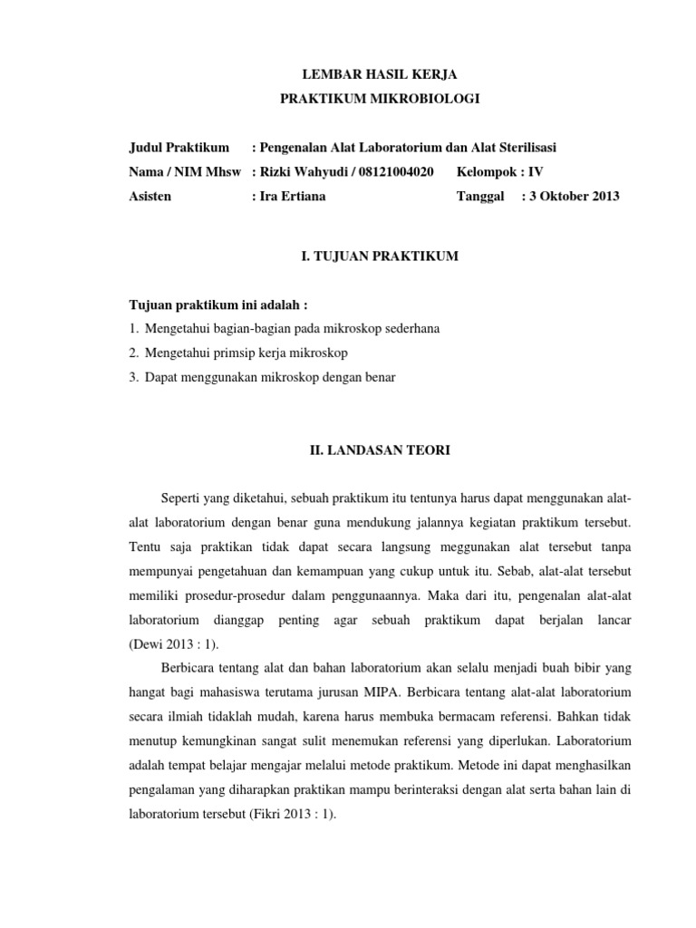 Contoh Laporan Praktikum Pengenalan Alat Alat Laboratorium