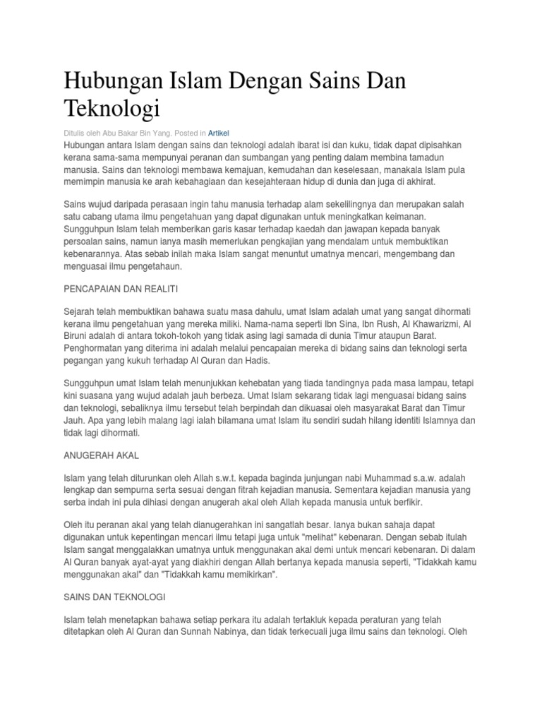 Hubungan Islam Dengan Sains Dan Teknologi Pdf